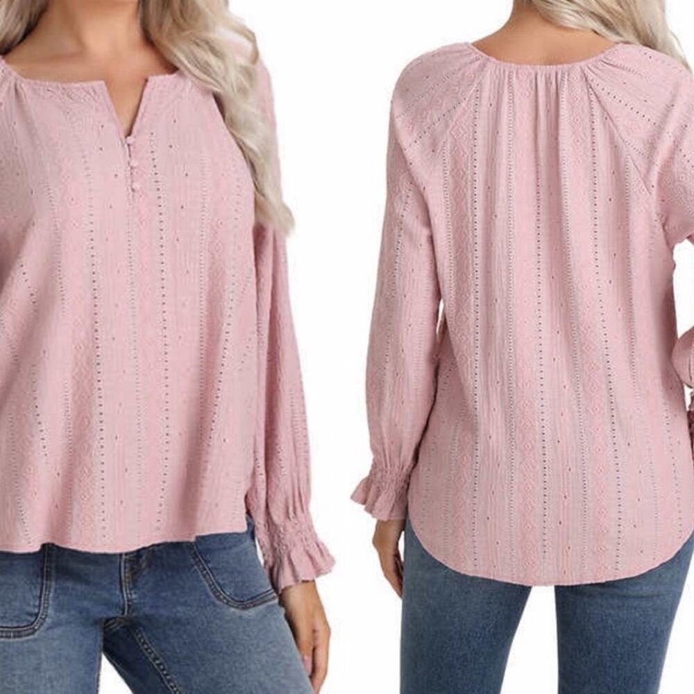 Frye Women's Textured Peasant Dusty Rose Top Aztec Pattern Blouse Medium Boho